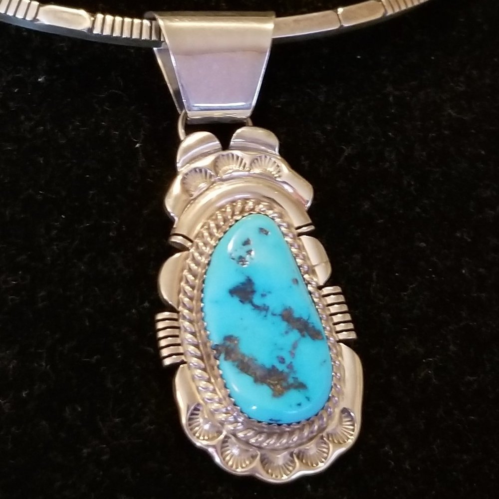 Navajo Turquoise Pendant - Signed